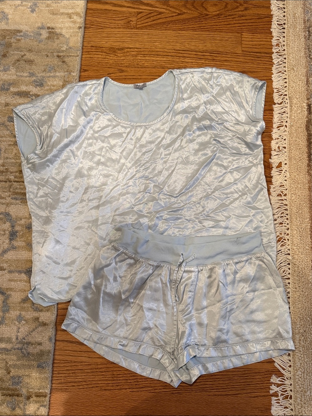 Light Blue Satin Short Sleeve Pajama Set